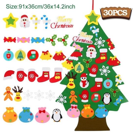 Sapin De Noël En Feutre Montessori - Arbre Mural DIY Avec 33 Ornements Amovibles, Déco Enfant
