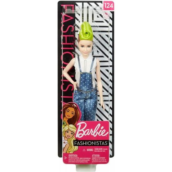 Poupée Barbie Fashionistas - BARBIE - Cheveux Verts - Salopette Jeans - Chaussures Noires