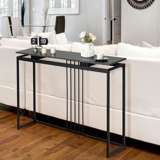 Giantex Industriële consoletafel, 98 cm lange smalle bijzettafel, banktafel, stabiel stalen frame, 3 verdiepingen gangtafel, nachtkastje voor hal, woonkamer, rustiek bruin, 100 x 30 x 92 cm