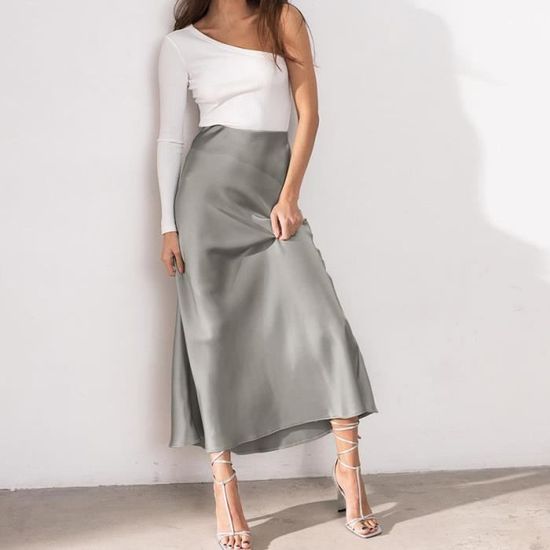 Weekday - Jolie - Jupe portefeuille mi-longue en satin - Gris foncé