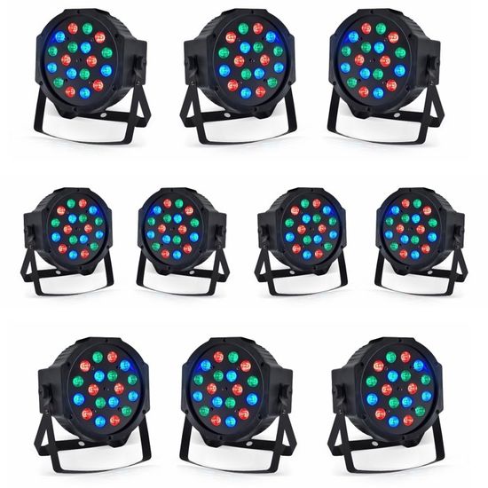 Pack De 10 Projecteurs LED PAR 18x1W DMX RGB - Pour Animation DJ, Bar, Club, Décoration De Salle - 13