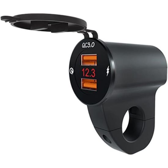Adaptateur Charge Moto Voltmètre USB-A Type-C 12-24V Étanché IP65 - Rouge USB+USB