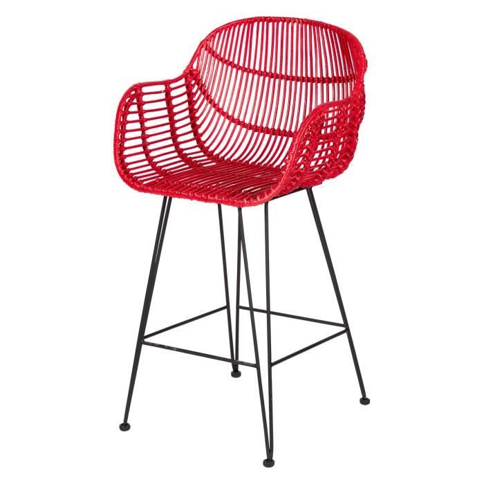 chaise haute en rotin oslo - rouge - rotin/métal - rotin-design - contemporain - design - cuisine