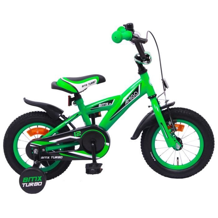 Amigo BMX Turbo - Vélo enfant 12 pouces - Pour garçons à partir de 3-4 ans - Vert