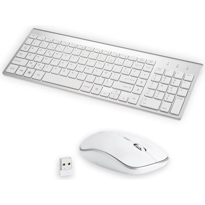 Ensemble Clavier Souris 2.4G Clavier Français -Sans Fil (Ensemble Argent)
