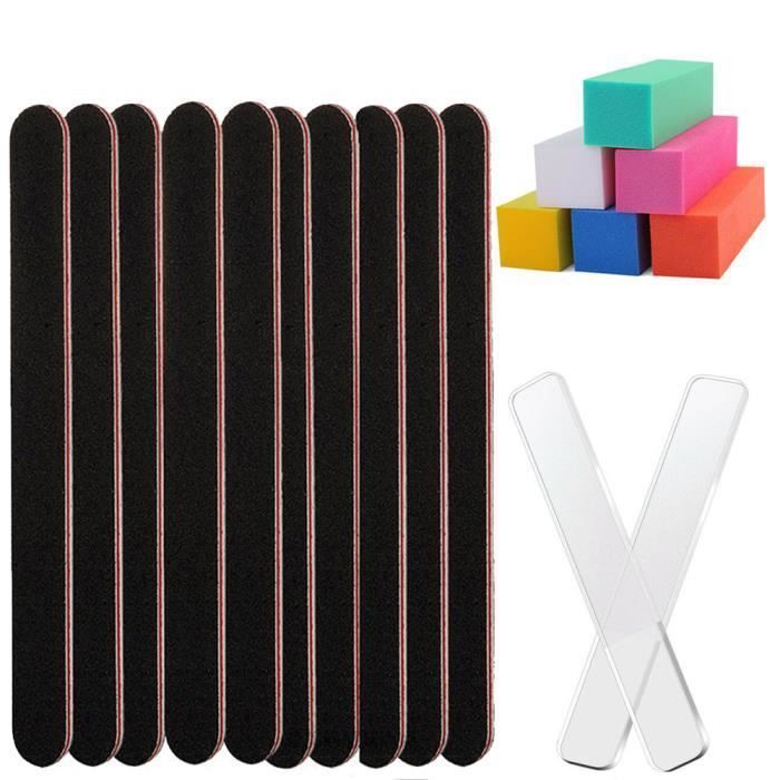 18pièces Outils de manucure professionnels Kit 100/180 Grit Limes à ongles double face Nano cristal verre Buffer Polissage Limes