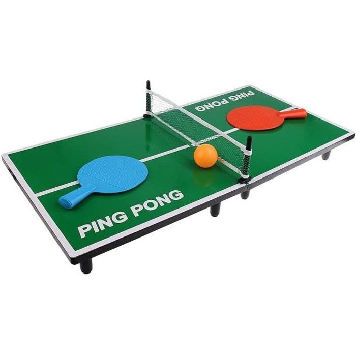 Mini Table de ping Pong 62 x 30,5 x 7 cm avec 2 Raquettes, 1 Balle et Un Filet Tennis de Table de Bureau Hobby Tech140