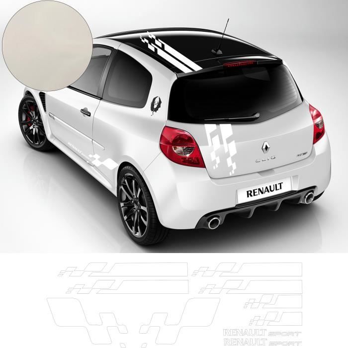 Renault Twingo CLIO MEGANE Bandes intégrales Gordini - BLANC - Kit Complet - Tuning Sticker Autocollant Graphic Decals