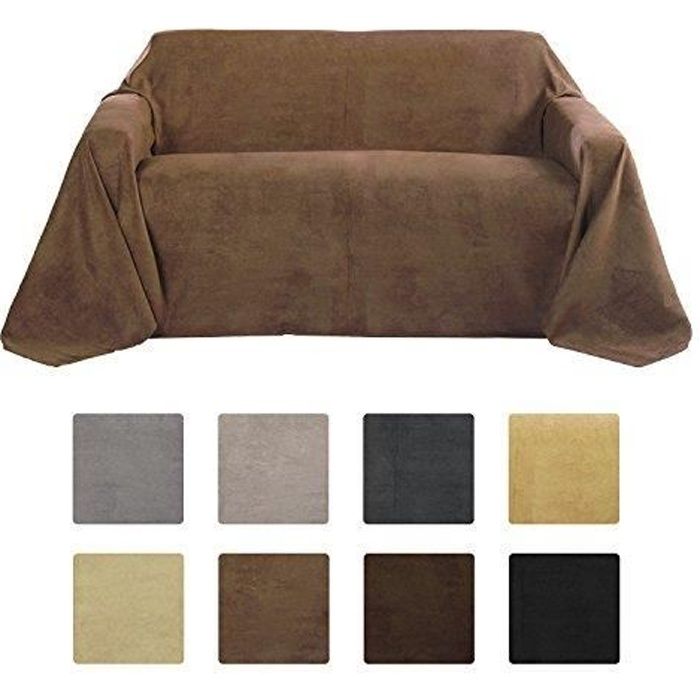 Beautissu Romantica Couverture 210x280cm Marron clair - Plaid - Couvre-lit ou sofa jeté de canapé effet velours