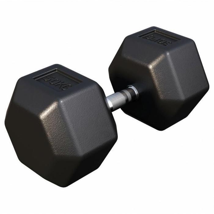 1 x 50kg Haltère Hexagonal en Caoutchouc