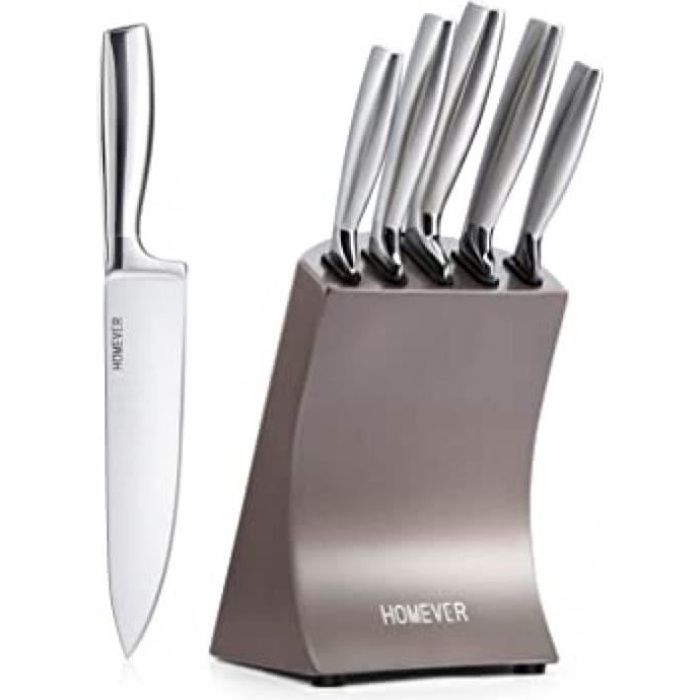 couteaux cuisines professionnels, ensemble de couteaux, 6 pièces set couteaux cuisine, bloc de couteaux en acier inoxydable