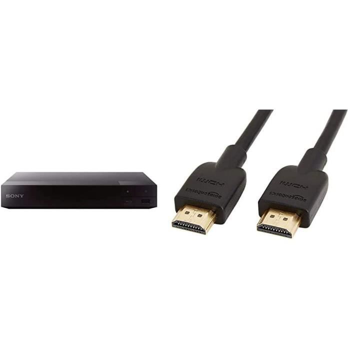 Sony BDPS1700B.EC1 Lecteur DVD Blu-Ray Wi-FI Noir & AmazonBasics Câble HDMI 2.0 Haut débit Compatible Ethernet / 3D / Retour Audio [
