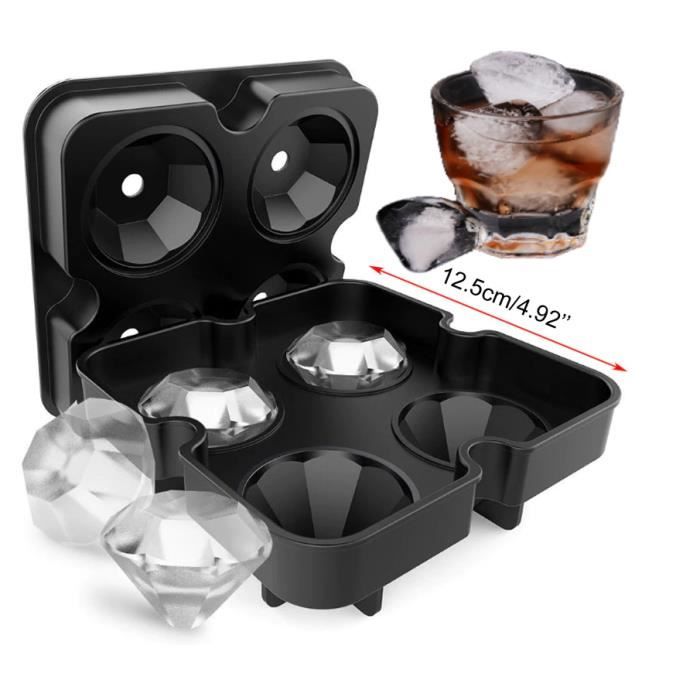 Bac à glaçon DIAMANT en silicone, Sans BPA, 4 cubes, Moule à glaçe - Noir