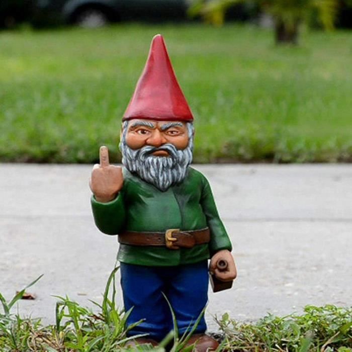 15Cm Nain De Jardin Doigt d'honneur, Statue De Gnomes Go Away Ornements De Pelouse De Jardin,Décorations Intérieures Extérieures
