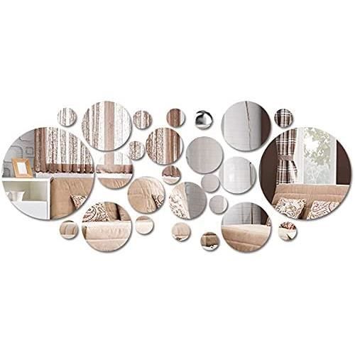 26 pcs Miroirs Muraux Rond, 3D Amovible Miroir Autocollant Stickers avec Adhésif pour Chambre Salon Décoration d'intérieur,156