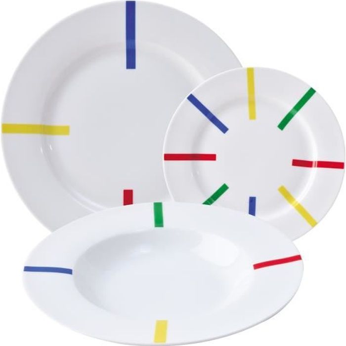SERVICE À VAISSELLE 18 PIÈCES PORCELAINE RAYURES DE COULEURS CASA BENETTON
