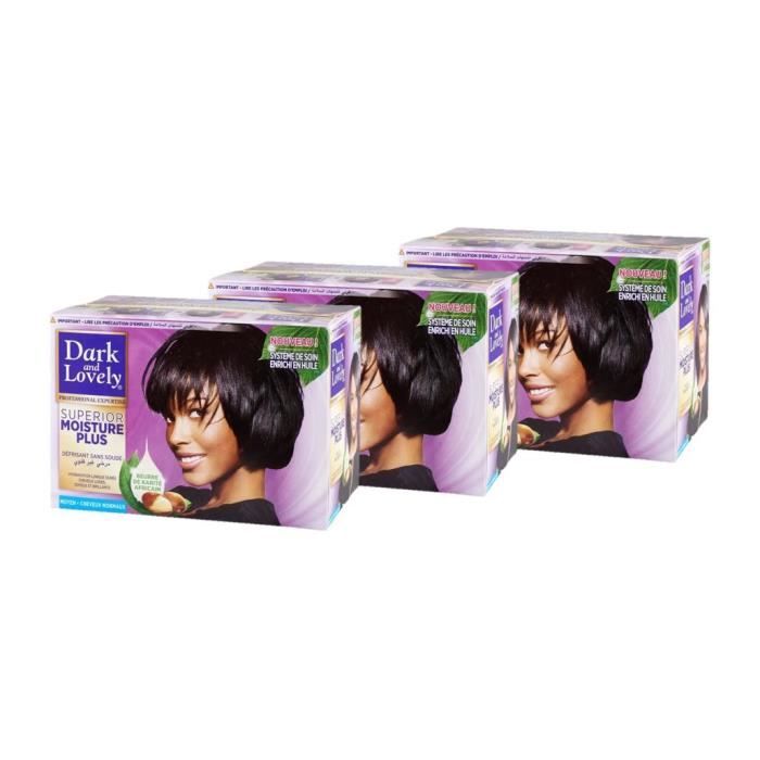 DARK & LOVELY Kit défrisant sans Soude Soin Démêlant Intense Moyen - Beurre de Karité - 359 ml (Lot de 3)