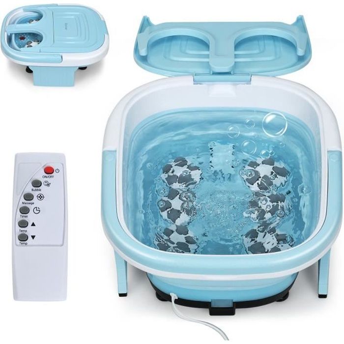 COSTWAY Bain de Pieds Thalasso Balnéothérapie Pliable avec Télécommande 10-60min Minuterie 36-48 ℃ avec Massage à Bulles,Vibration