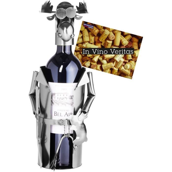 Brubaker Porte-bouteille de vin - Élan à la chasse-Chasseur - Métal - Carte de vœux incluse - Idée cadeau originale - Objet
