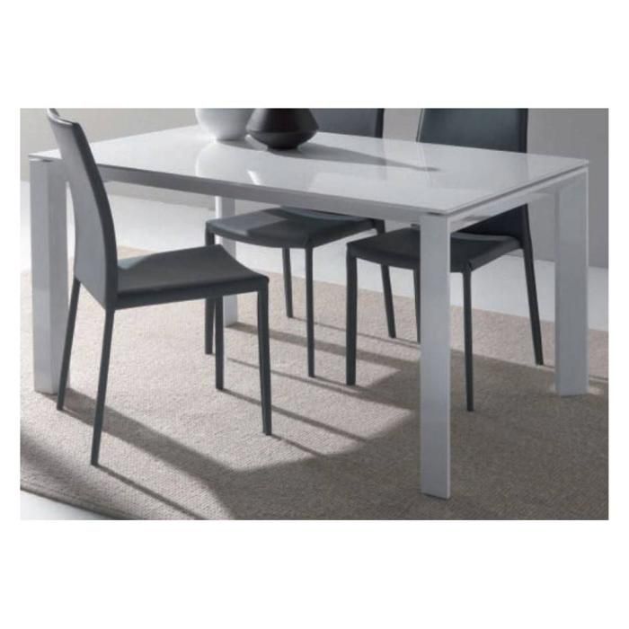 Table repas extensible SLIVER en verre trempé extra blanc piétement en acier laqué blanc 120 x 80 cm blanc Verre Inside75