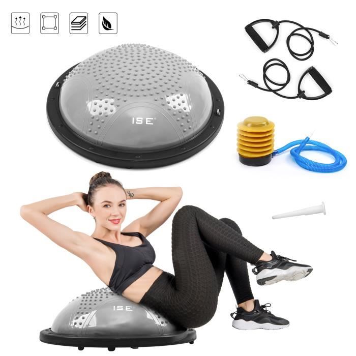 ISE Balance trainer, Demi-Ballon d’Entraînement Ø 59cm,avec Câbles de Resistance et Pompe,pour Yoga, Gymnastique,Gris SY-BAS1001B