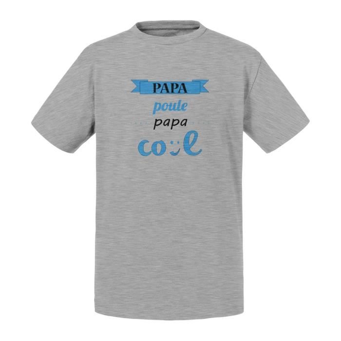 T-shirt Enfant Gris Papa Poule Papa Cool Bleu Fete des pere