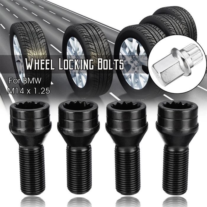 NEUFU M14 x 1.25 Boulons Écrou de Verrouillage de Roue Noir + Clé Pour BMW Mini R50 R52 R53