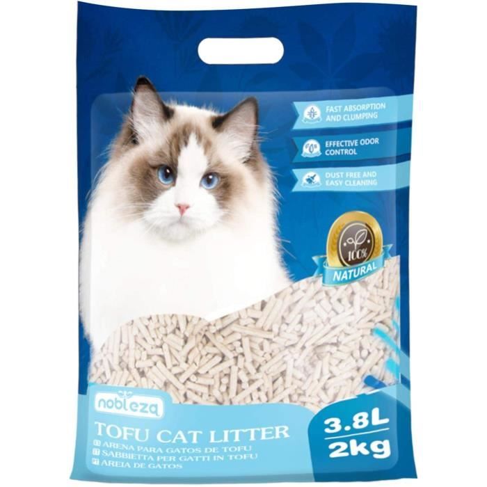 Nobleza - Litière végétale pour chats. 3,8L / 2kg. Produite à partir de résidus naturels de tofu, 100% végétale et biodégradable.