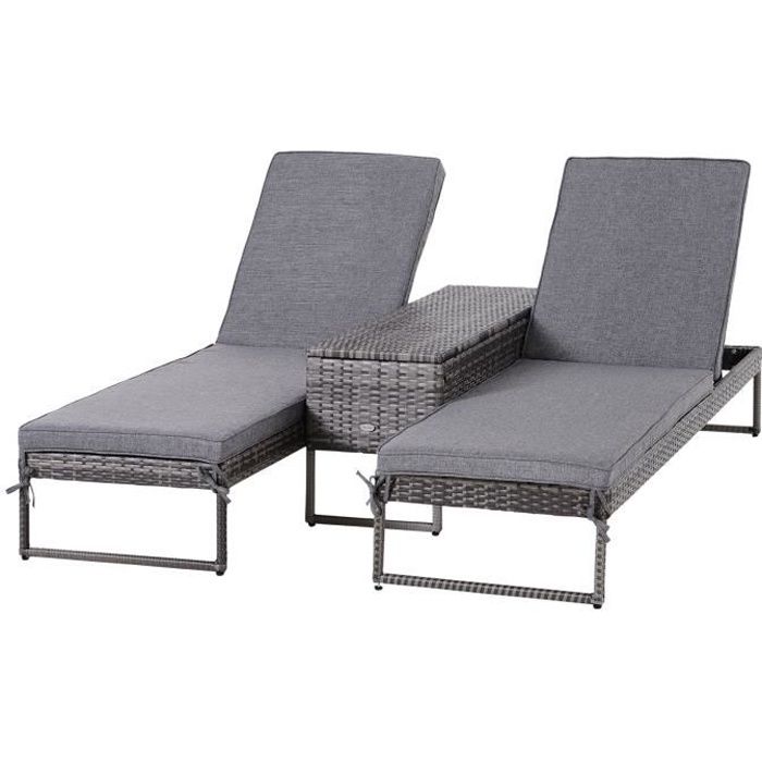 Outsunny Lot de 2 transats Bains de Soleil Design - Grand Confort - Matelas déhoussable, Inclinaison réglable Multi-Positions