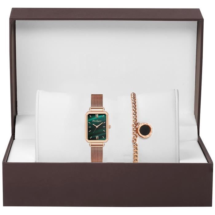 Ensemble de montres de mode , montre pour femmes élégantes + bracelet pour femmes - quartz - cadran vert personnalité