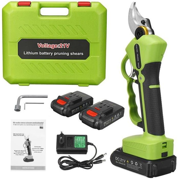 TEMPSA 21V 600W Sécateur Coupe Branche électrique Rechargeable avec 2 Batteries PRISE US VERT