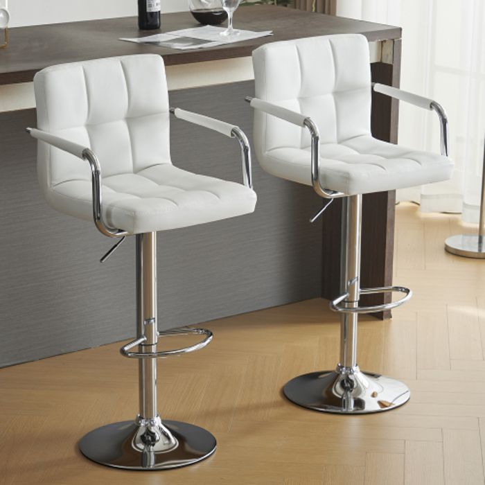 Lot de 2 tabourets de bar réglable en hauteur - 49 x 52 x 94-114 cm - Simili - Blanc Lot de 2 tabourets de bar réglable en hauteur - 49 x 52 x 94-114 cm - Simili - Blanc
