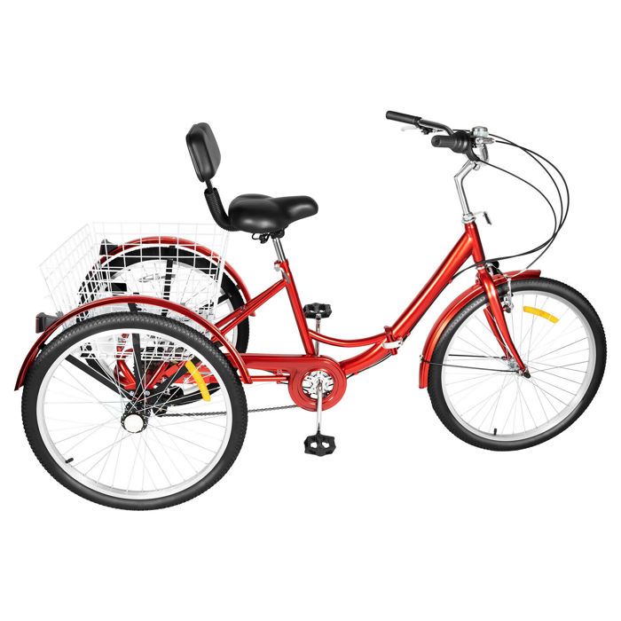 Rouge Tricycle pliable de 24 pouces pour adultes - Pour personnes âgées - 3 roues - Vélo de ville