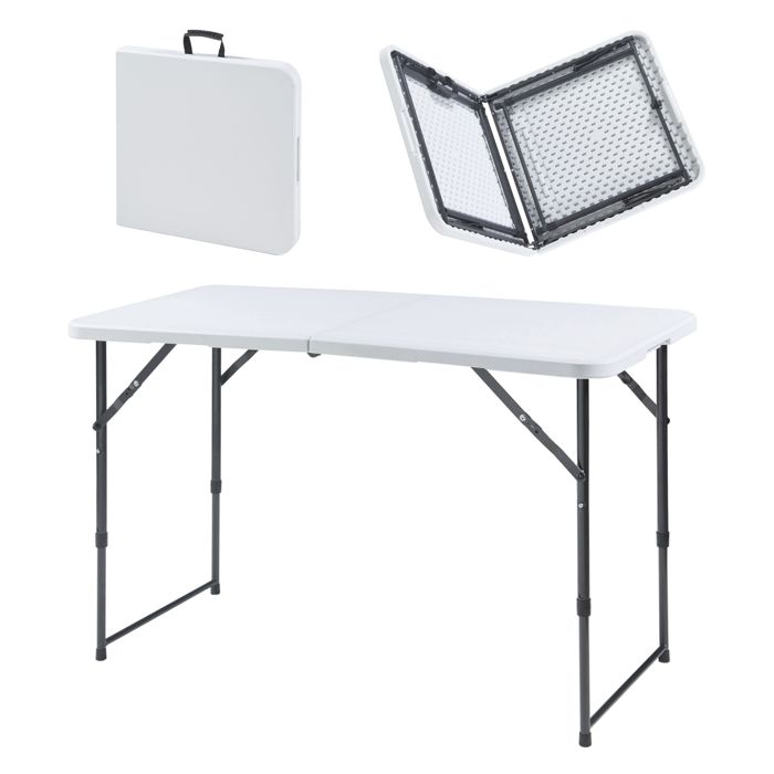 Table Pliante Outsunny Pour Camping Et Jardin - Hauteur Réglable Aluminium MDF Blanc - Idéale 2 Personnes, Légère Et Compacte