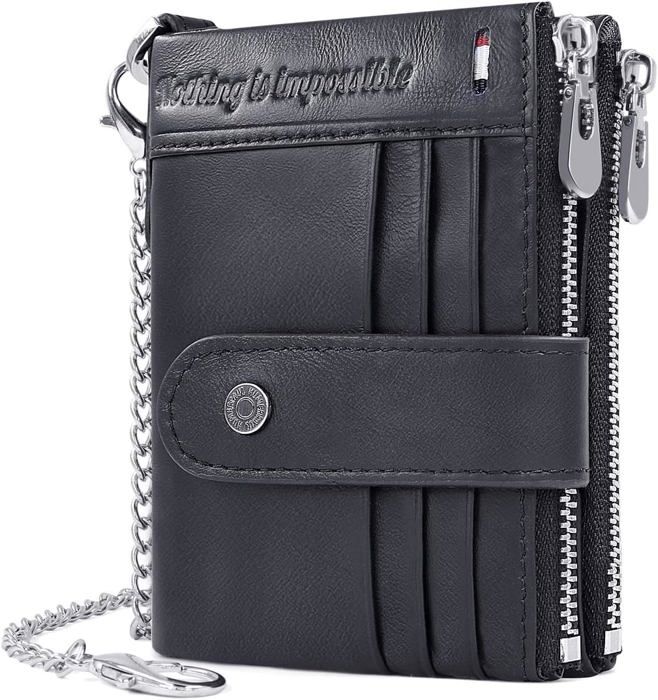 Portefeuille Homme En Cuir Véritable Blocage RFID Avec Compartiments Pour Cartes Porte-Monnaie