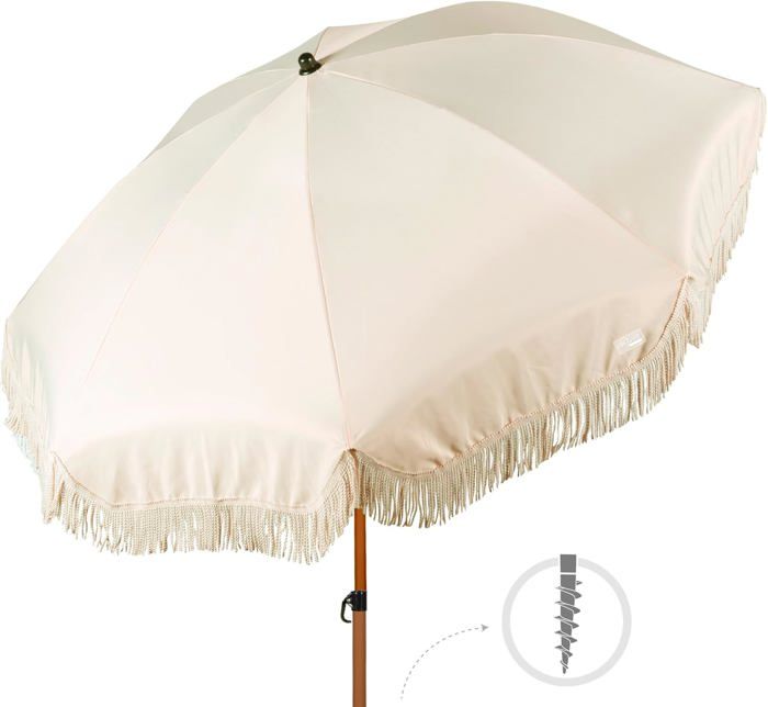 Parasol De Plage Bohème à Franges - Hauteur Réglable 180cm, Mât Aluminium Imitation Bois, Protection UV50+, Idéal Jardin, Balcon, Terrasse - 13