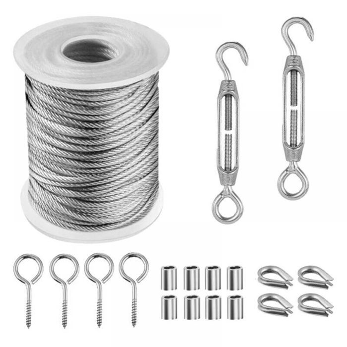 15M Corde en Acier Inoxydable à Suspendre Kit Câble en Acier Inoxydable Revêtu avec Tendeurs