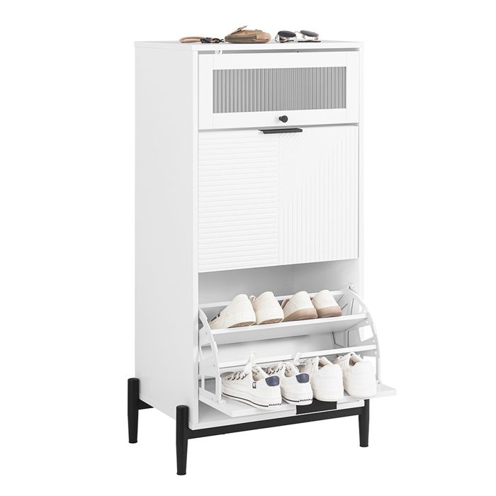 SoBuy Meuble à Chaussures FSB95-W avec 2 Abattants et 1 Porte en Verre Meuble dentrée Blanc L59xP40xH115 cm