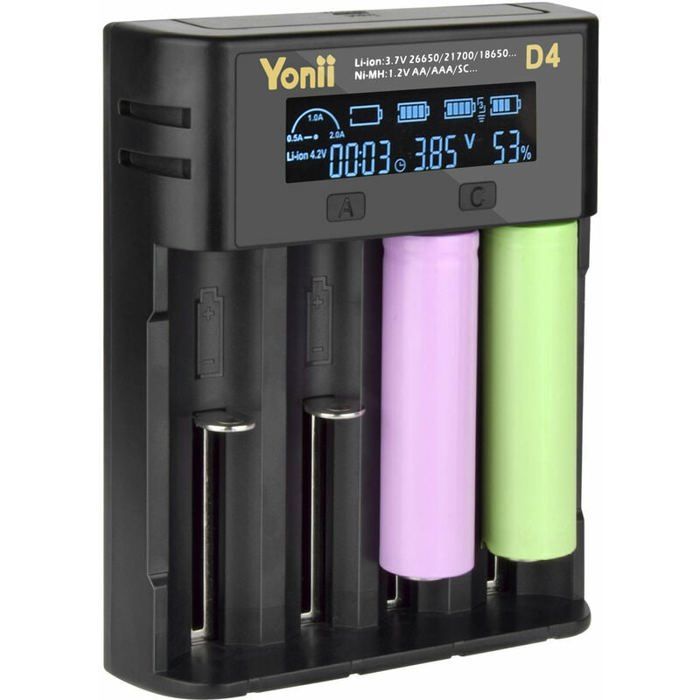 Chargeur Piles Rapide 4 Slots LCD - Pour Batteries 18650, AA, AAA, Lithium, Ni-MH - USB