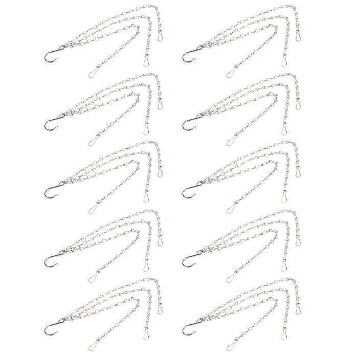 Lot De 4 Chaînes Robustes Pour Panier Suspendu – 40 Cm, Métal Noir Anti-Rouille Avec 3 Crochets, Idéal Plantes Et Décoration Extérieure