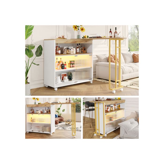 Table De Bar Extensible Et Pivotante Avec Rangement - 138 à 204 Cm