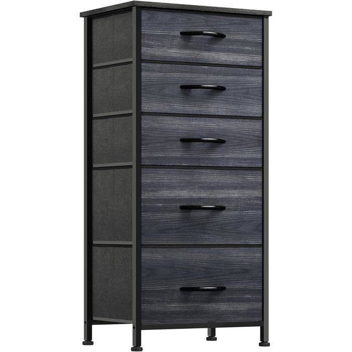 Commode 8 Tiroirs En Tissu YITAHOME - Meuble Rangement Salon, Chambre - Noir, 85.6x29.8x97.5 Cm