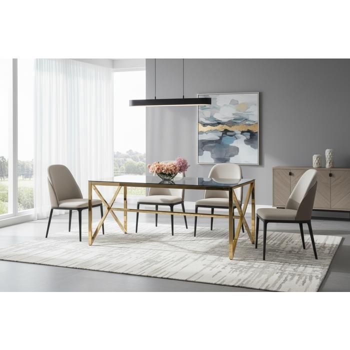 Table à Manger Design Verre Trempé Transparent & Doré – 150×90 cm