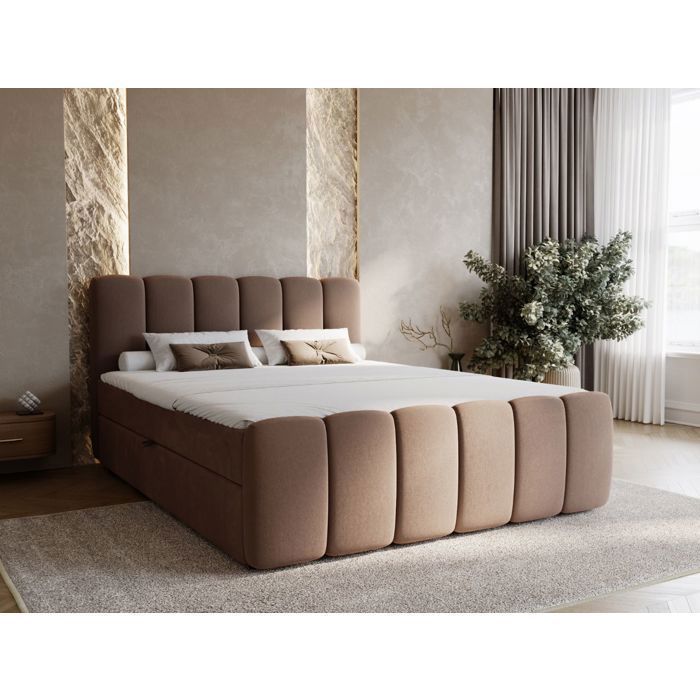 Lit complet - avec matelas - lit adulte - velours - marron - Cloud 160x200