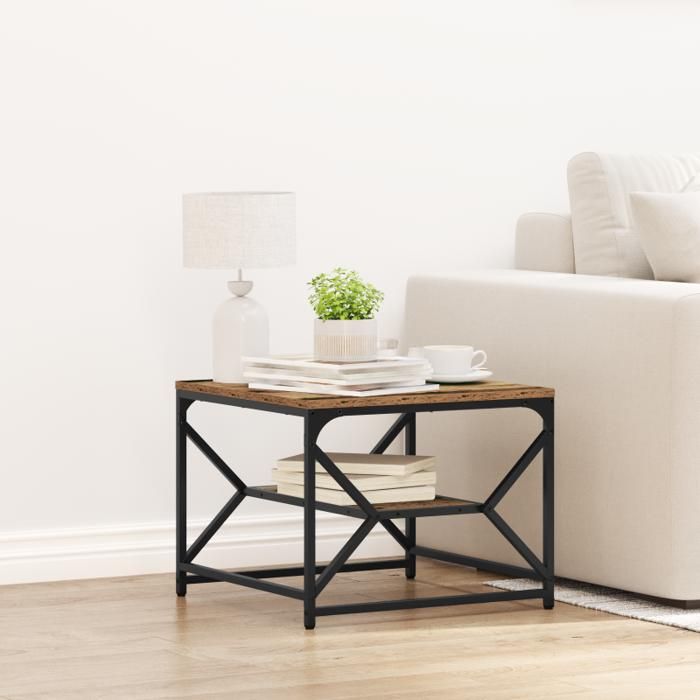 Table basse - Bois vieilli - 51x50x40 cm - Rectangulaire - Finition mate
