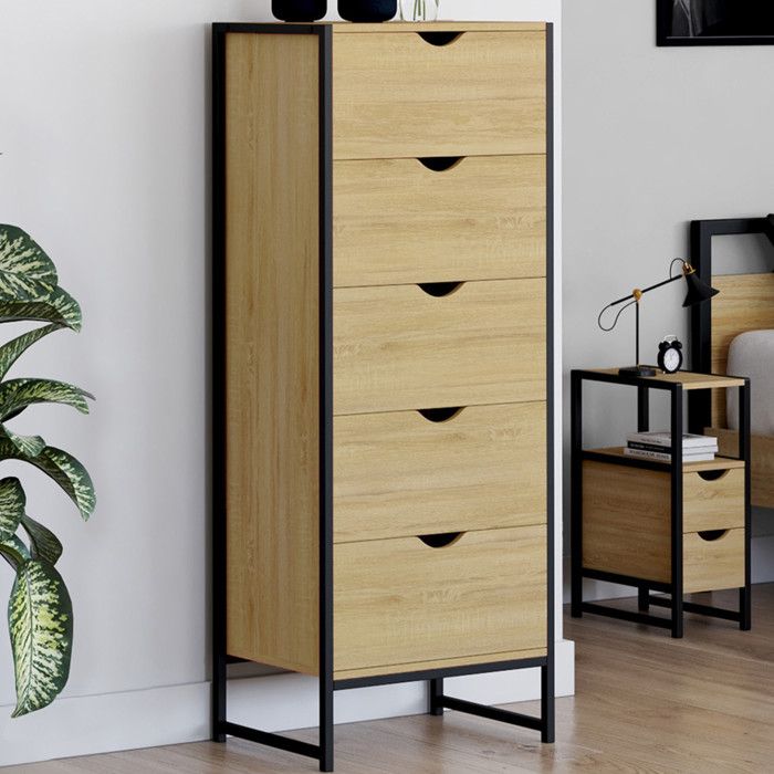 IDMARKET Chiffonnier 5 tiroirs DETROIT 45x30x110 cm commode semainier design industriel IDMARKET Chiffonnier 5 tiroirs DETROIT 45x30x110 cm commode semainier design industriel