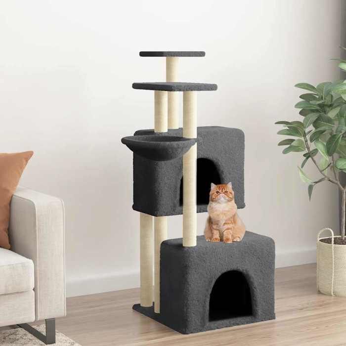 Arbre à chat - vidaXL - 122 cm - Gris foncé - Sisal naturel - 2 maisons Arbre à chat - vidaXL - 122 cm - Gris foncé - Sisal naturel - 2 maisons