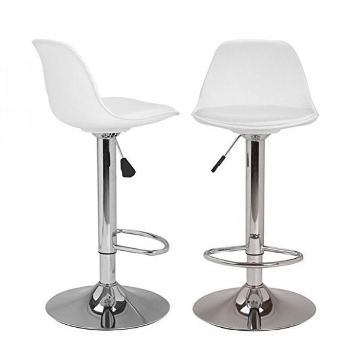 MIPAN.Tabouret de Bar Lot de 2 - Chaise de Bar Blanc - Chaises Bar Réglables avec Dossier + Repose-Pieds - Max:120kg