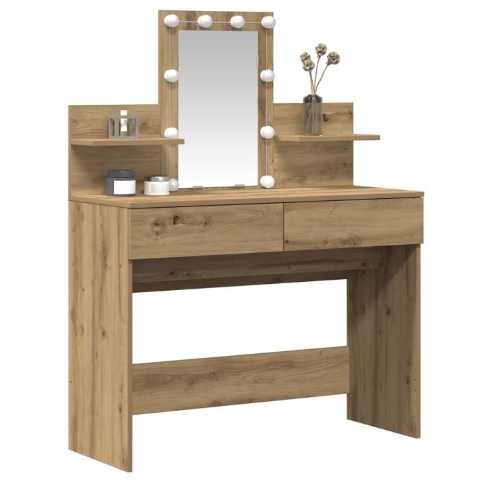Coiffeuse avec LED - vidaXL - Chêne Artisan - 100x40x130 cm - LED intégrées - Beige - Rangements inclus - Montage facile