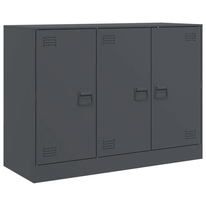 Buffet en acier - GKO - Anthracite - 99x39x73 cm - Capacité 90 kg - 6 compartiments - 3 portes - 3 poignées en métal